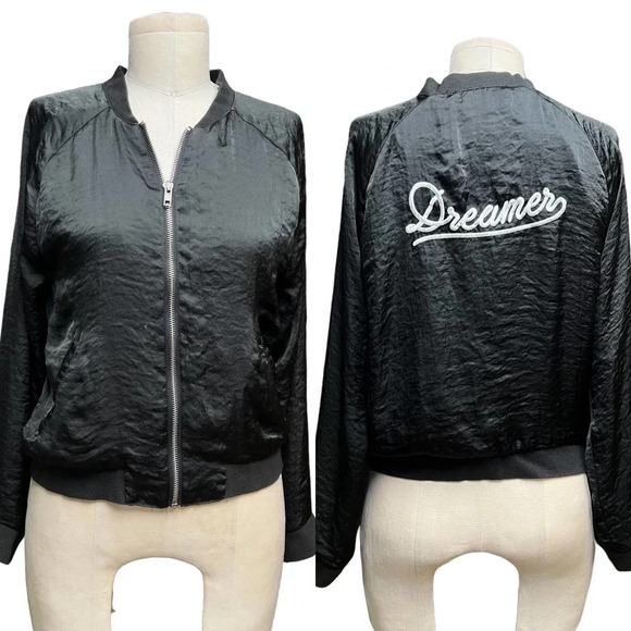 Spiritual Gangster Dreamer Bomber Jacket Black Kids Girls Size 14